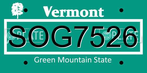 SOG7526 Vermont License Plate