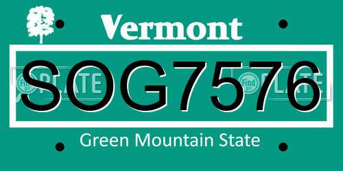 SOG7576 Vermont License Plate