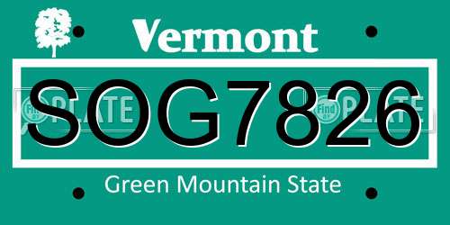 SOG7826 Vermont License Plate