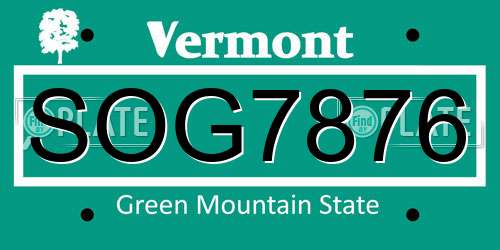 SOG7876 Vermont License Plate