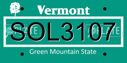 SOL3107 Vermont License Plate