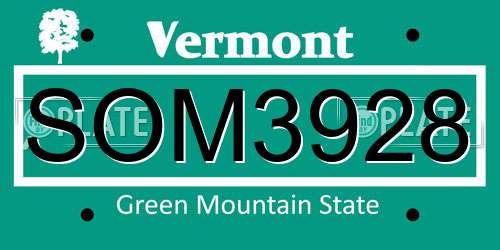 SOM3928 Vermont License Plate