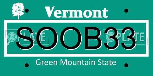 SOOB33 Vermont License Plate