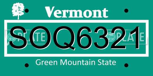 SOQ6321 Vermont License Plate