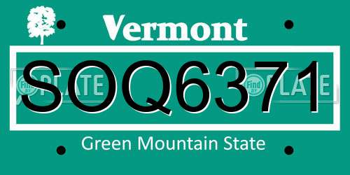 SOQ6371 Vermont License Plate