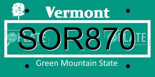 SOR870 Vermont License Plate