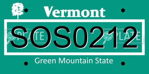 SOS0212 Vermont License Plate