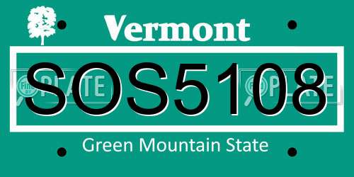 SOS5108 Vermont License Plate