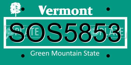 SOS5853 Vermont License Plate