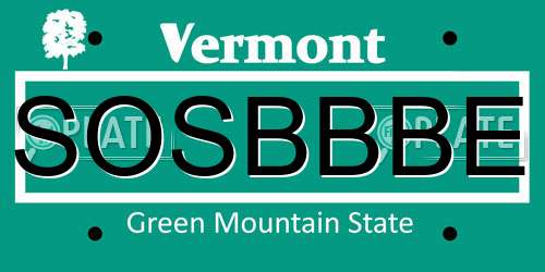 SOSBBBE Vermont License Plate