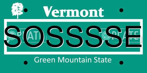 SOSSSSE Vermont License Plate