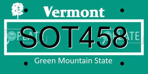SOT458 Vermont License Plate