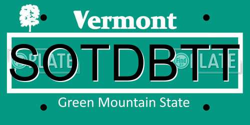 SOTDBTT Vermont License Plate