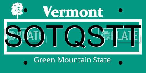 SOTQSTT Vermont License Plate