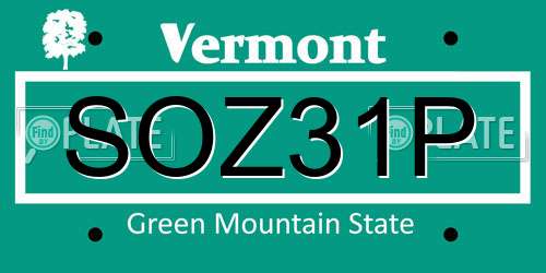 SOZ31P Vermont License Plate