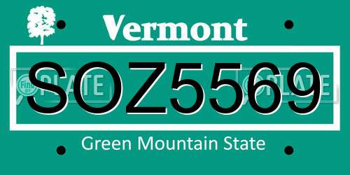 SOZ5569 Vermont License Plate