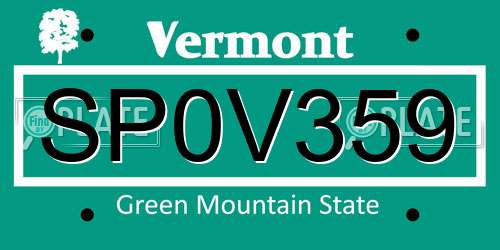 SP0V359 Vermont License Plate