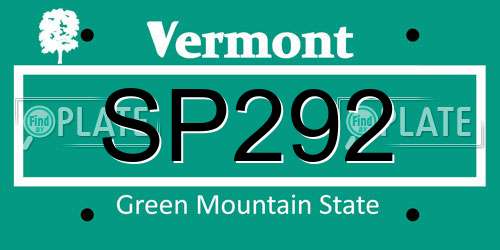 SP292 Vermont License Plate