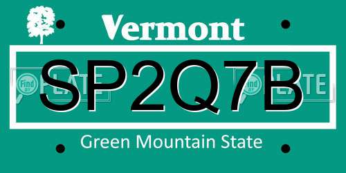 SP2Q7B Vermont License Plate