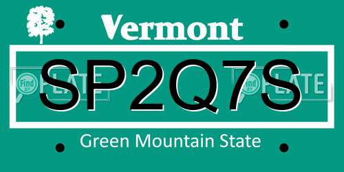 SP2Q7S Vermont License Plate