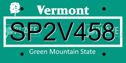 SP2V458 Vermont License Plate