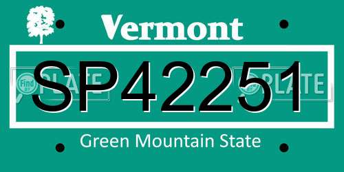 SP42251 Vermont License Plate