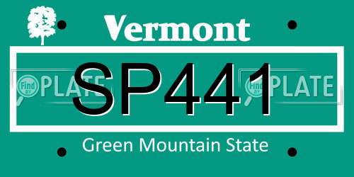 SP441 Vermont License Plate