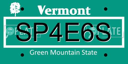 SP4E6S Vermont License Plate