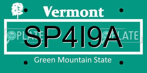 SP4I9A Vermont License Plate