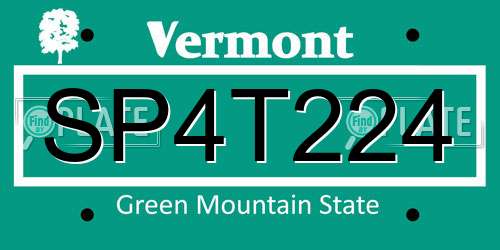 SP4T224 Vermont License Plate
