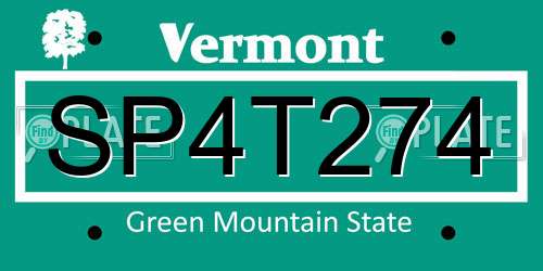SP4T274 Vermont License Plate