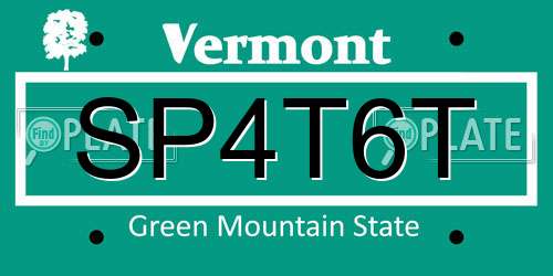 SP4T6T Vermont License Plate