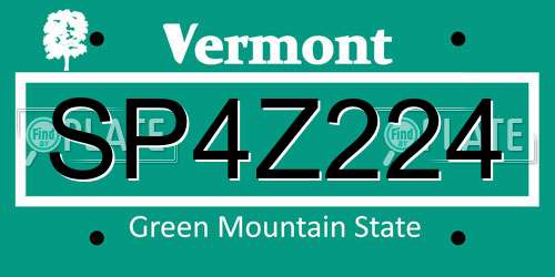 SP4Z224 Vermont License Plate