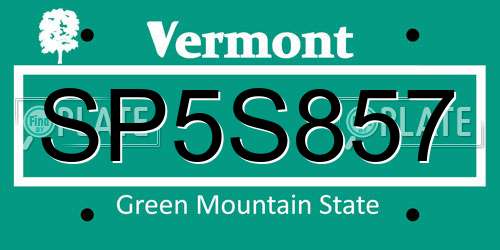 SP5S857 Vermont License Plate