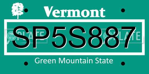 SP5S887 Vermont License Plate