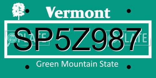 SP5Z987 Vermont License Plate