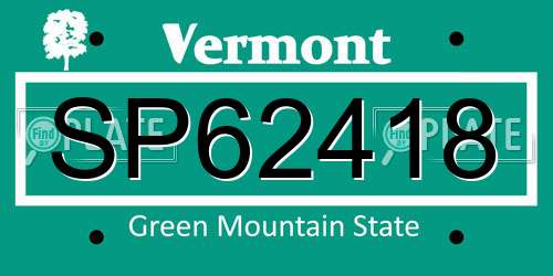 SP62418 Vermont License Plate