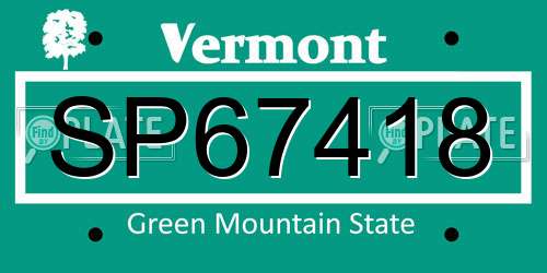 SP67418 Vermont License Plate