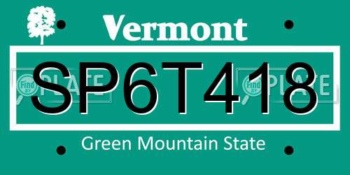 SP6T418 Vermont License Plate