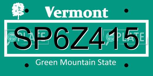 SP6Z415 Vermont License Plate