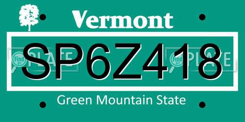SP6Z418 Vermont License Plate