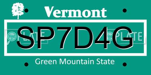 SP7D4G Vermont License Plate
