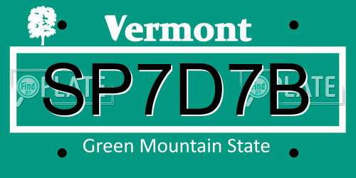 SP7D7B Vermont License Plate