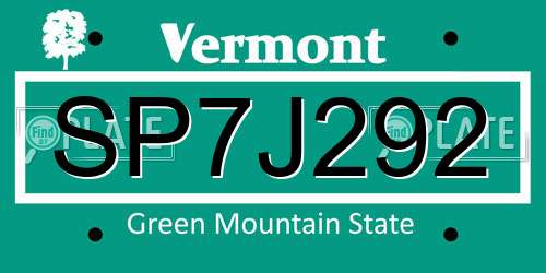 SP7J292 Vermont License Plate