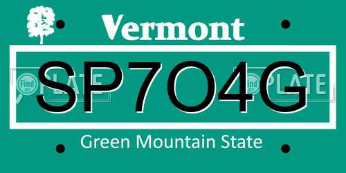 SP7O4G Vermont License Plate