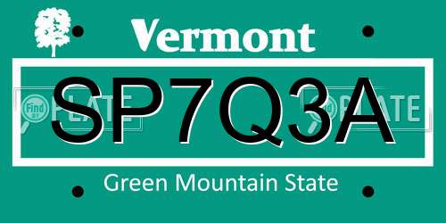 SP7Q3A Vermont License Plate