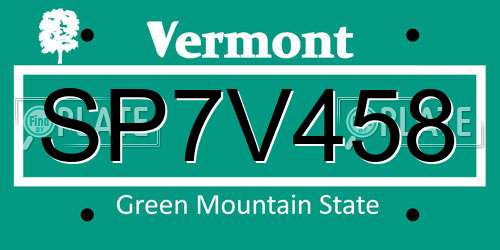 SP7V458 Vermont License Plate