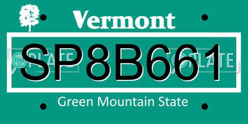 SP8B661 Vermont License Plate
