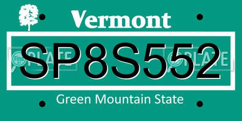 SP8S552 Vermont License Plate
