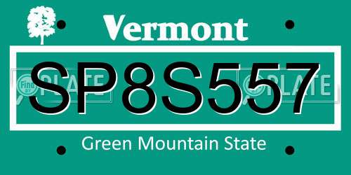 SP8S557 Vermont License Plate